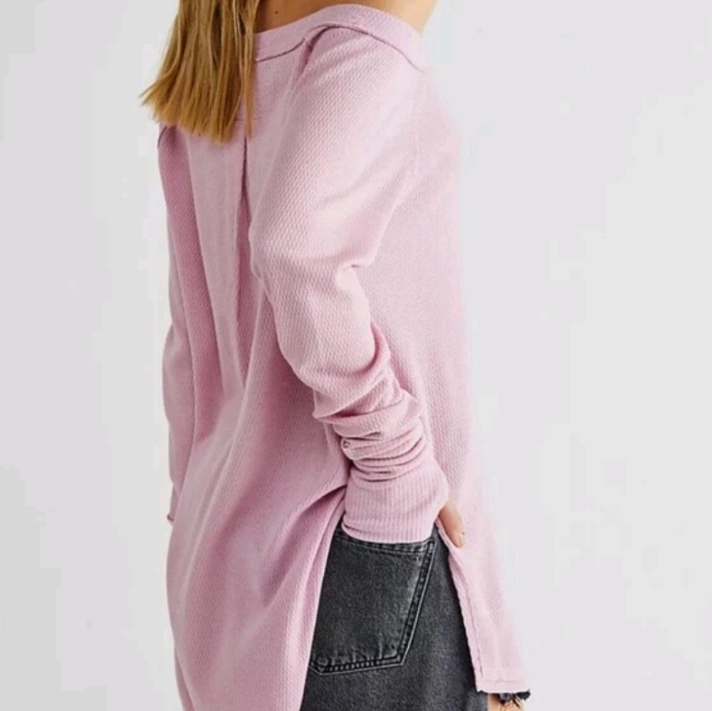 Free People Snowy Thermal Long Sleeve Knit Top Women's M Pink Boho Retro Y2K 90s - Picture 7 of 11